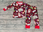 Christmas Cute Peopard Plaid Red Boy's Set Pajamas