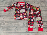 Christmas Cute Peopard Plaid Red Boy's Set Pajamas