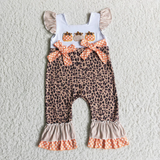 Embroidery Pumpkin Leopard Girl's Baby Romper Matching Clothes