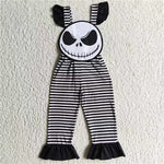 Halloween Black Stripe Skull Girl's Overalls