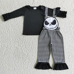 Halloween Black Stripe Overalls Set Girl's Matching Clothes
