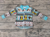 Western Cow Blue With Buttons Boy's Shirt