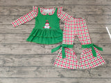 Boutique Christmas Snowman Green Ruffles Bow Cute Girl's Set