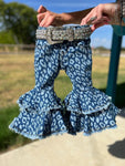 Fashion Jeans Blue Leopard Denim Flared Girl's Pants