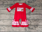 LR0188 Christmas Cookie Santa Milk Red Candy Cane Pink Plaid Baby Cute Girl's Romper