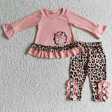 Thanksgiving Embroidered Turkey Pink Leopard Girl's Matching Clothes