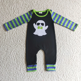 Halloween Embroidered Ghost Green Stripe Girl's Boy's Matching Clothes