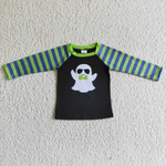 Halloween Embroidered Ghost Green Stripe Girl's Boy's Matching Clothes