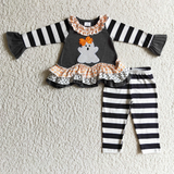 Halloween Embroidered Ghost Black Stripe Girl's Boy's Matching Clothes