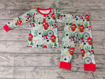 Christmas Cactus Cow Green Red Boy's Set Pajamas