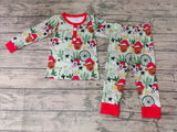 Christmas Cactus Cow Green Red Boy's Set Pajamas