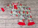 Christmas Cactus Cow Green Red Girl's Set Pajamas