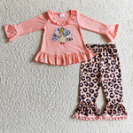 Thanksgiving Embroidered Turkey Pink Leopard Girl's Matching Clothes