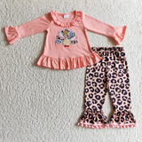 Thanksgiving Embroidered Turkey Pink Leopard Girl's Matching Clothes