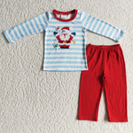 Christmas Embroidered Santa Blue Girl's Boy's Matching Clothes