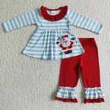 Christmas Embroidered Santa Blue Girl's Boy's Matching Clothes