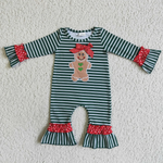 Christmas Embroidered Green Stripe Girl's Boy's Matching Clothes