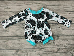 Boutique Cow Blue Bow Design Baby Bubble Girl's Romper