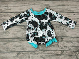 Boutique Cow Blue Bow Design Baby Bubble Girl's Romper