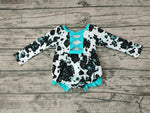 Boutique Cow Blue Bow Design Baby Bubble Girl's Romper