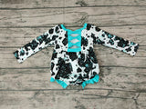 Boutique Cow Blue Bow Design Baby Bubble Girl's Romper