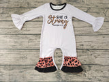 She's Strong Leopard Grey Baby Cute Girl's Romper