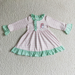 Boutique Embroidery Santa Pink Stripe Mint Girl's Matching Clothes