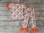 Flower Cow Orange Cute Girl's Set Pajamas