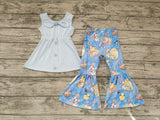 Easter Rabbit Blue Cute Bow Girl's Set