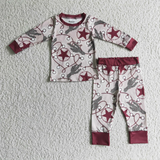 Christmas Cactus Star Wine Red Pajamas Boy's Girl's Matching Clothes