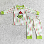 Christmas Green Dots Pajamas Boy's Girl's Matching Clothes