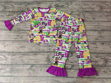 Mardi Gras Purple Stripe Girl's Set Pajamas