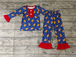 Christmas Gingerbread Candy Canes Navy Red Girl's Set Pajamas