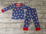 Christmas Gingerbread Candy Canes Navy Red Boy's Set Pajamas