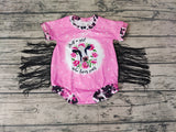 Girl's Just A Girl who loves cows Pink Tassel Baby Bubble Girl's Romper