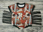 Fashion Western Leopard Brown Black Tassel Baby Boy's Romper