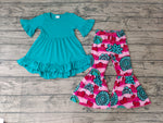 LOVE Stripe Western Blue Ruffles Tunic Girl's Set