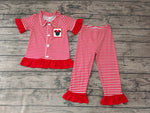 Embroidery New Red Stripe Pocket Mouse Girl's Set Pajamas