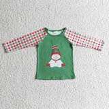 Merry Christmas Snowman Green Bow Ruffles Girl's Boy's Matching Clothes