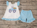 Easter Car Rabbit Carrot Pink Plaid Girl's Shorts Set