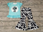 GSPO0246 Easter Sky Blue Black Cow Cross Girl's Set