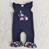 Easter Embroidered Rabbit Flower Blue Girl's Matching Clothes
