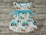 Farm Animal Truck Flower Blue Bow Cute Girl's Dress