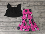 GSPO0314 Boutique New Western Skull Bull Pink Black Girl's Set