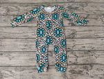 LR0254 RODEO Turquoise Leopard Zipper Baby Boy's Romper