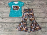 Western Cow Blue Fashion Girl's Set