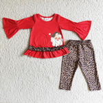 Deadline 10.15 SALE Christmas Santa Red Leopard Girl's Matching Clothes