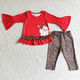 Deadline 10.15 SALE Christmas Santa Red Leopard Girl's Matching Clothes