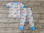 SALE BSPO0048 Easter Cartoon Rabbit Egg Blue Stripe Boy's Set Pajamas