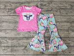 Flower Rose Pink Cow Sky Blue Girl's Set